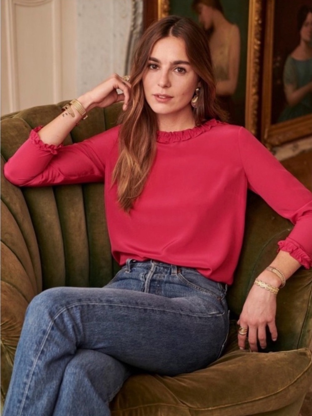Sezane Leonor Silk Blouse in Fushia NEW